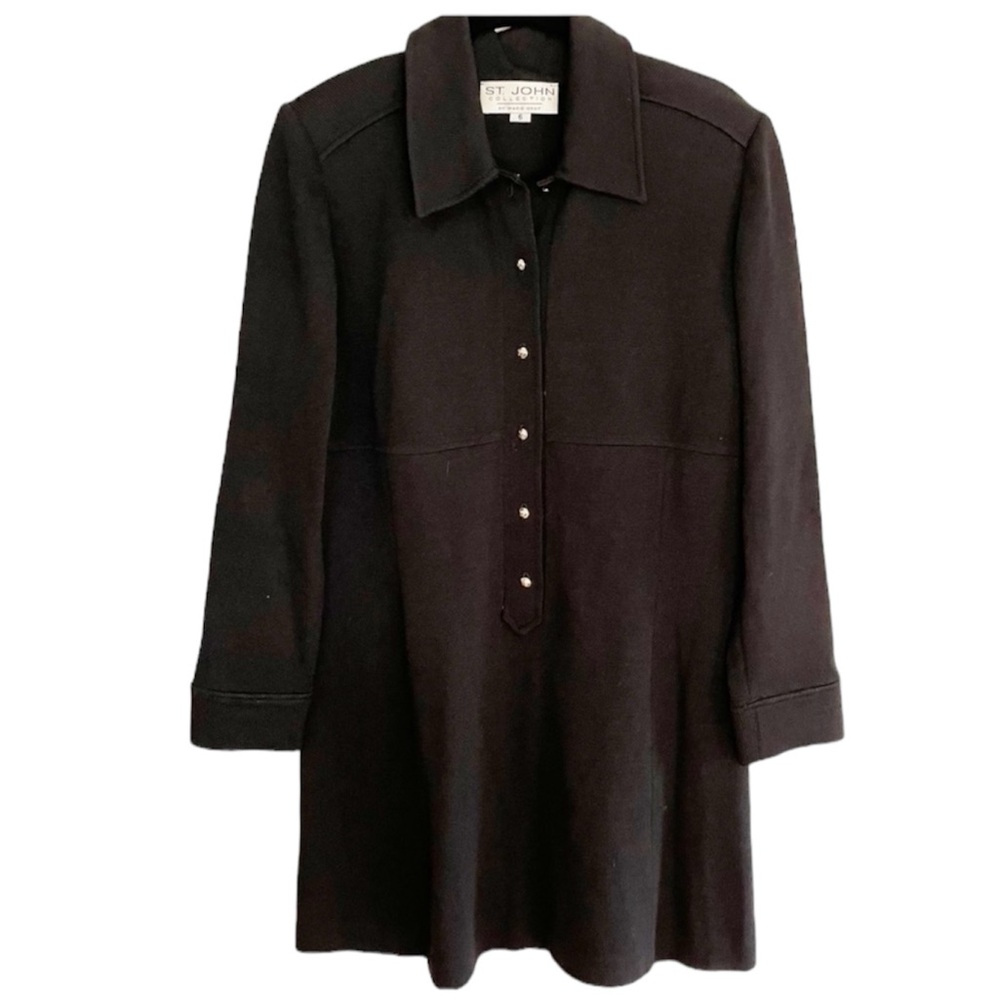 St. John Collection Tunic Collar Black Santana Knit Womens Size 6
